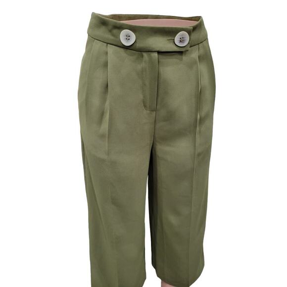 Topshop Women's Rita Wide Leg Cropped Pleated Trouser Dress Pants Size 4 Green - Picture 6 of 14